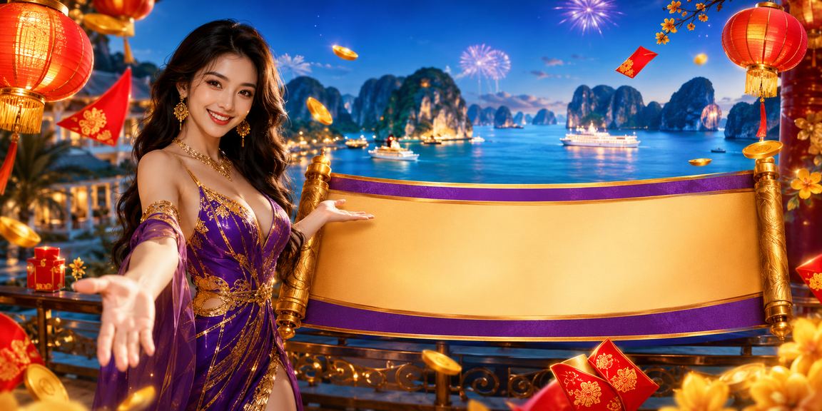 Khung cảnh Hạ Long Bay rực rỡ với bao lì xì đỏ và đèn lồng truyền thống trong mùa lễ hội